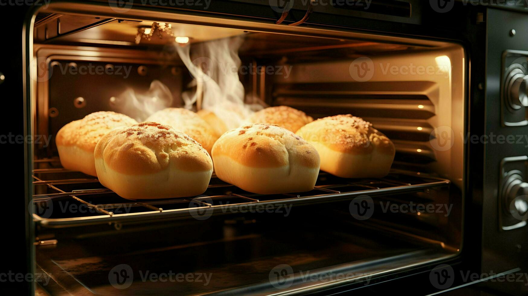 AI generated Fresh hot buns in the oven of the kitchen. High quality. AI Generative photo