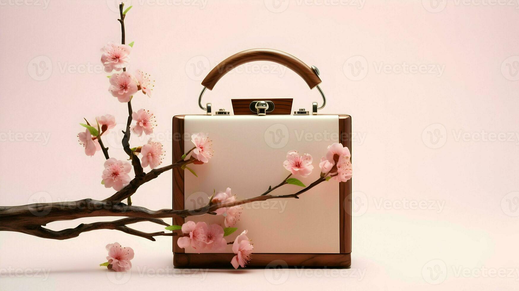 AI generated The wooden bag in pink colors with sakura. High quality. AI Generative photo