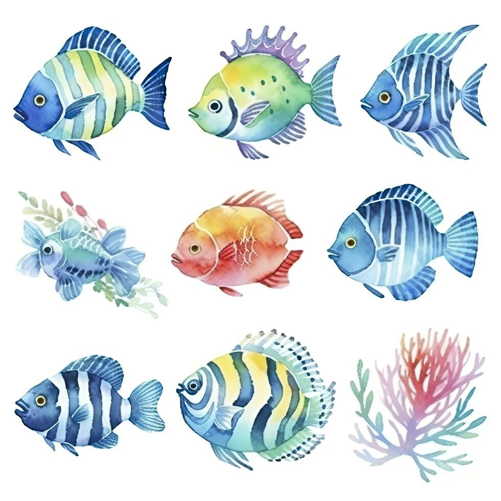 AI generated Underwater Sea element in watercolor on the white background. AI Generated photo