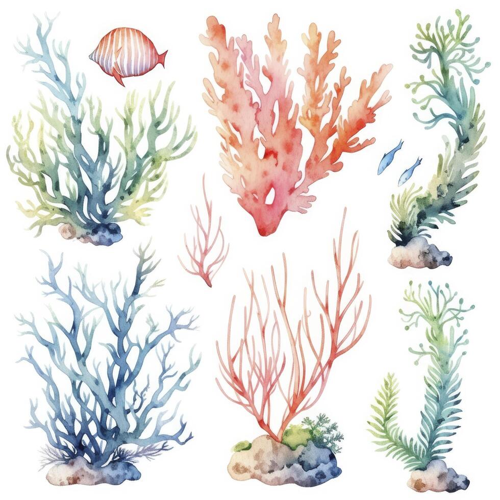 AI generated Underwater Sea element in watercolor on the white