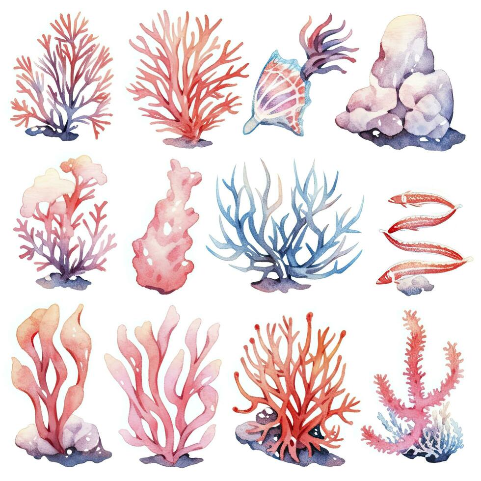 AI generated Underwater Sea element in watercolor on the white background. AI Generated photo