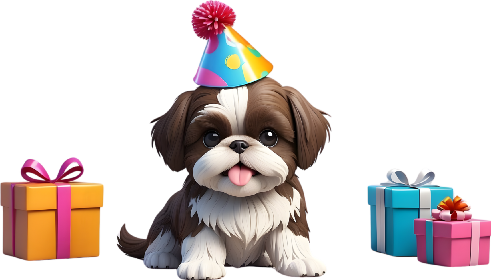 AI generated dog with birthday hat and gift box 35269300 PNG