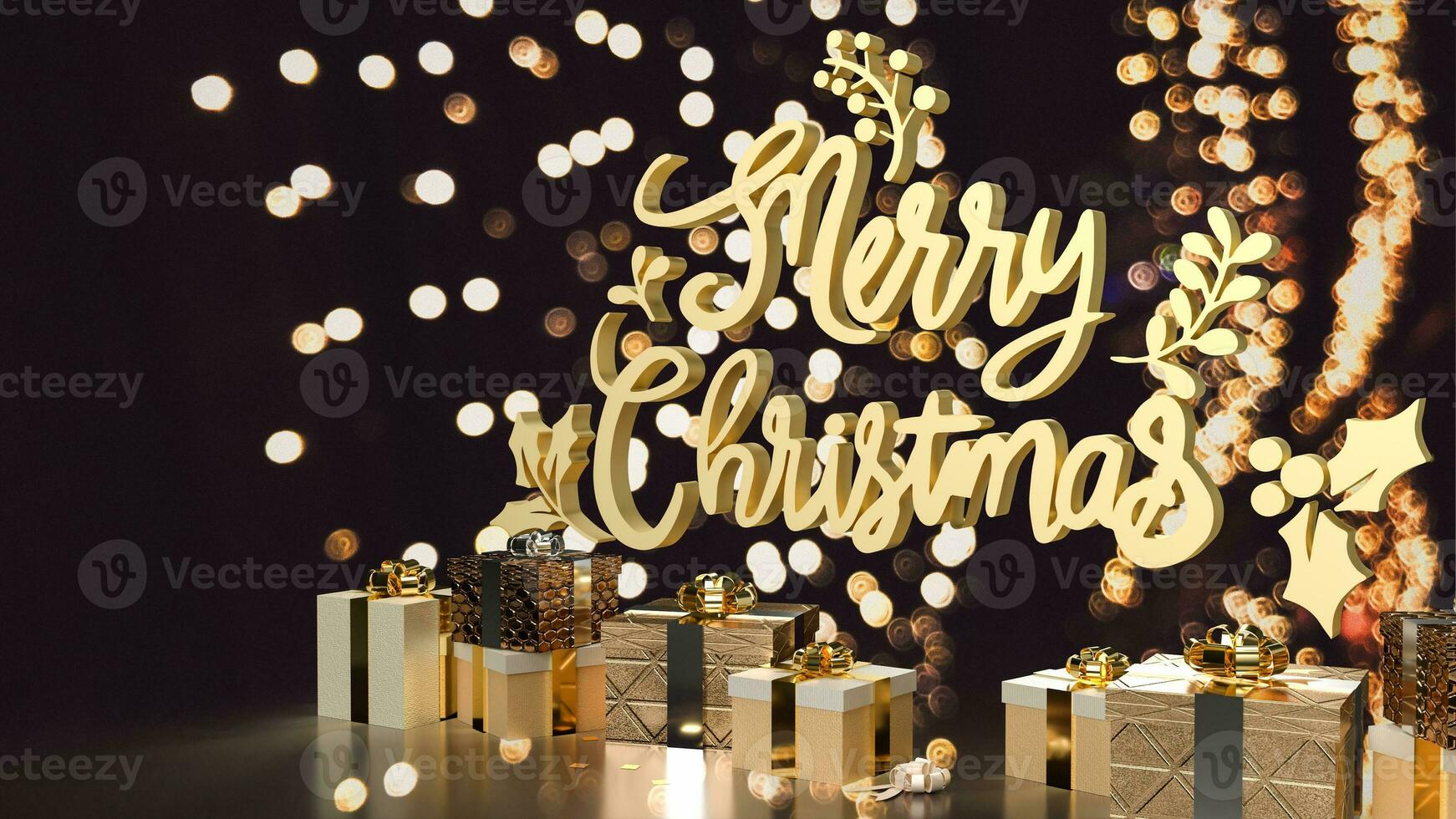 The Gold text and gift box for Christmas or Holiday concept 3d rendering photo