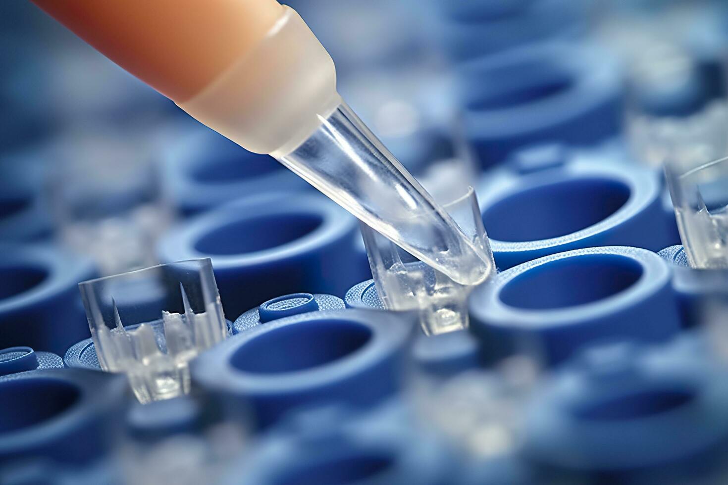 AI generated Macro shot of doctor tip and plastic plate for immunosorbent assay. AI Generated photo