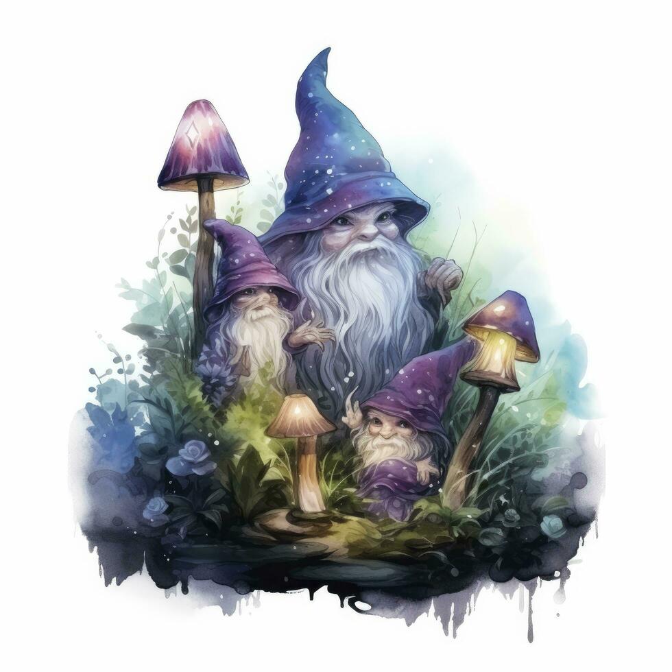 AI generated Watercolor Moonlit Glow of Enchanted Mushrooms for T-shirt Design. AI Generated photo