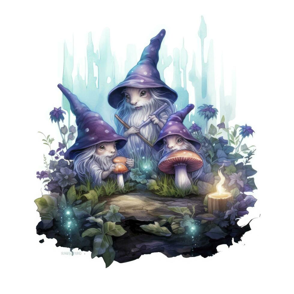 AI generated Watercolor Moonlit Glow of Enchanted Mushrooms for T-shirt Design. AI Generated photo