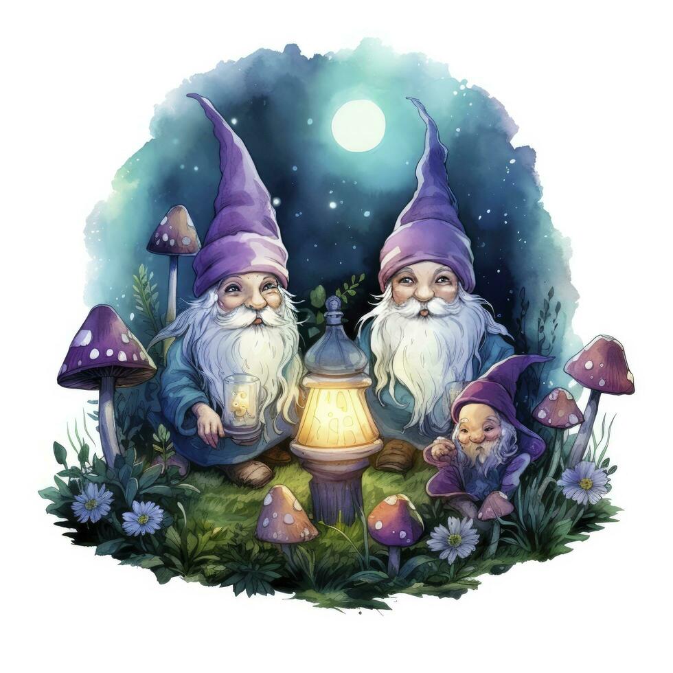 AI generated Watercolor Moonlit Glow of Enchanted Mushrooms for T-shirt Design. photo