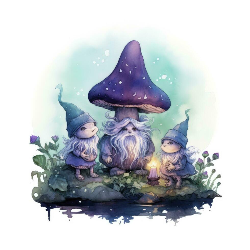 AI generated Watercolor Moonlit Glow of Enchanted Mushrooms for T-shirt Design. photo