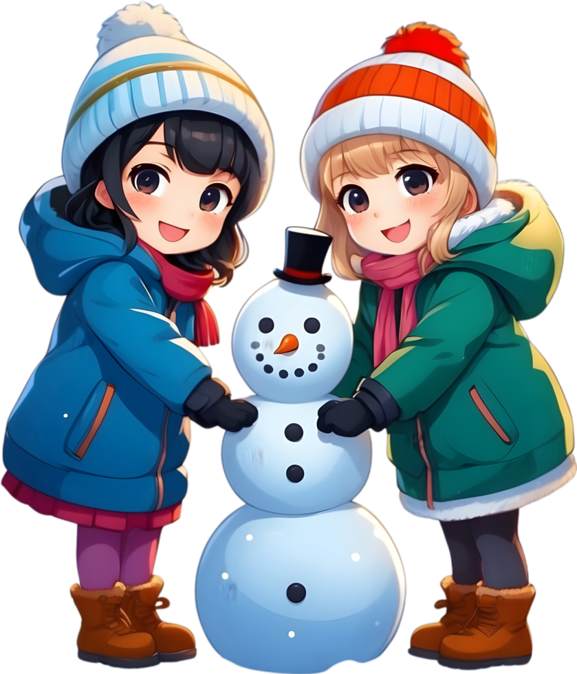 AI generated a cartoon snowman and cute kids png