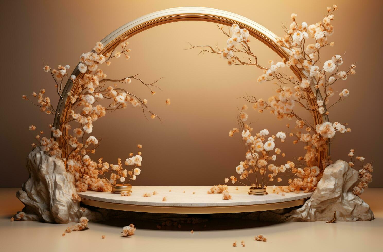AI generated Podium Mockup Display with for product presentation, 3d Rendering Design g photo