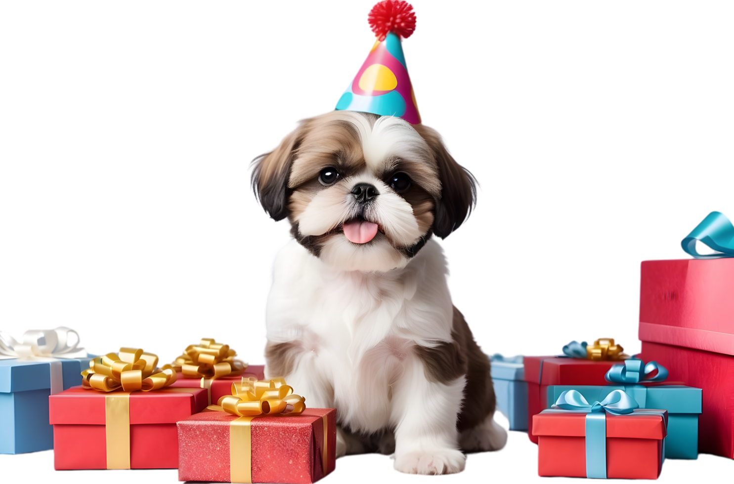 AI generated dog with birthday hat and gift box png