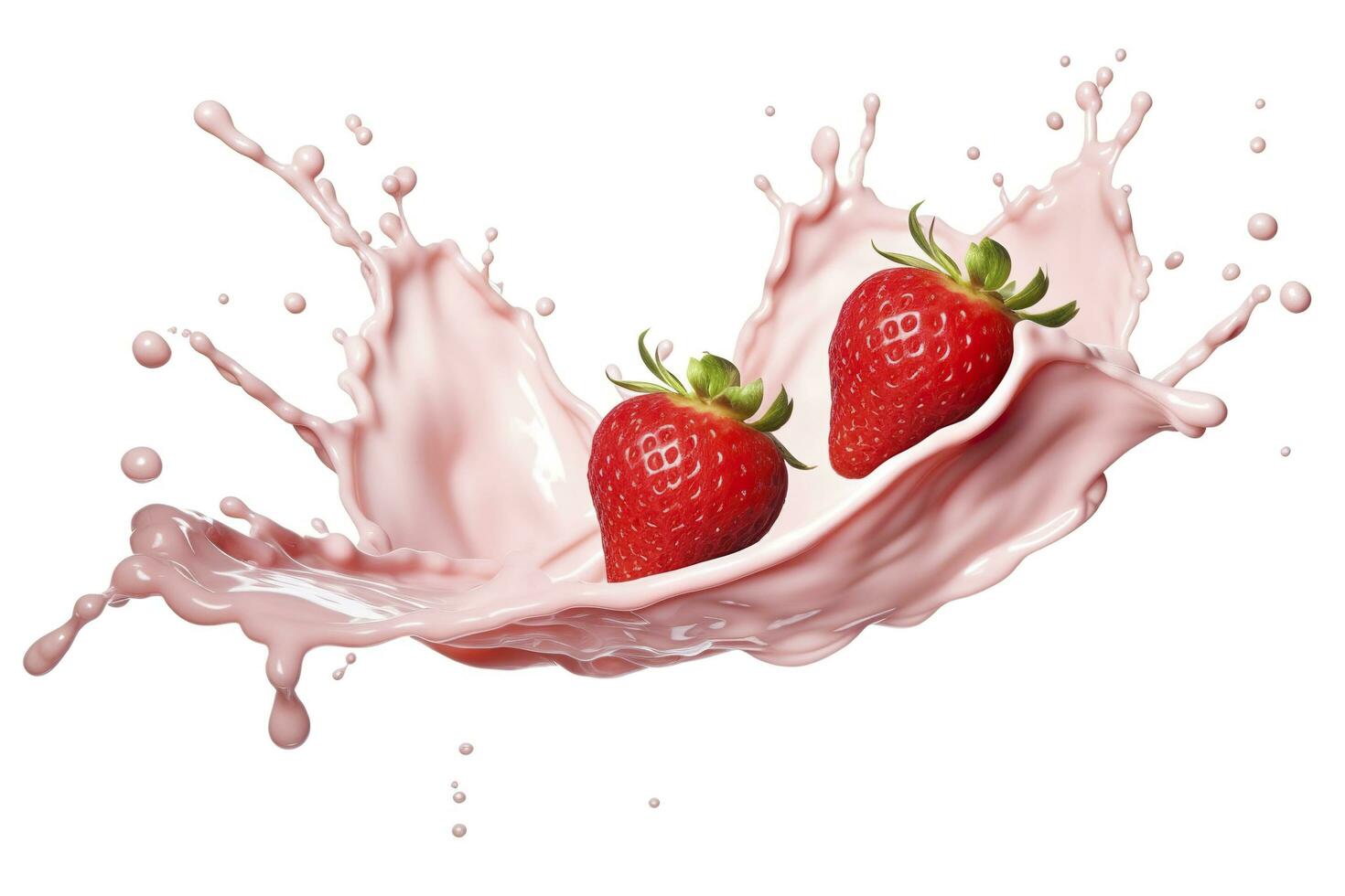 AI generated milk or yogurt splash with strawberries isolated on white background, 3d rendering. AI Generated photo