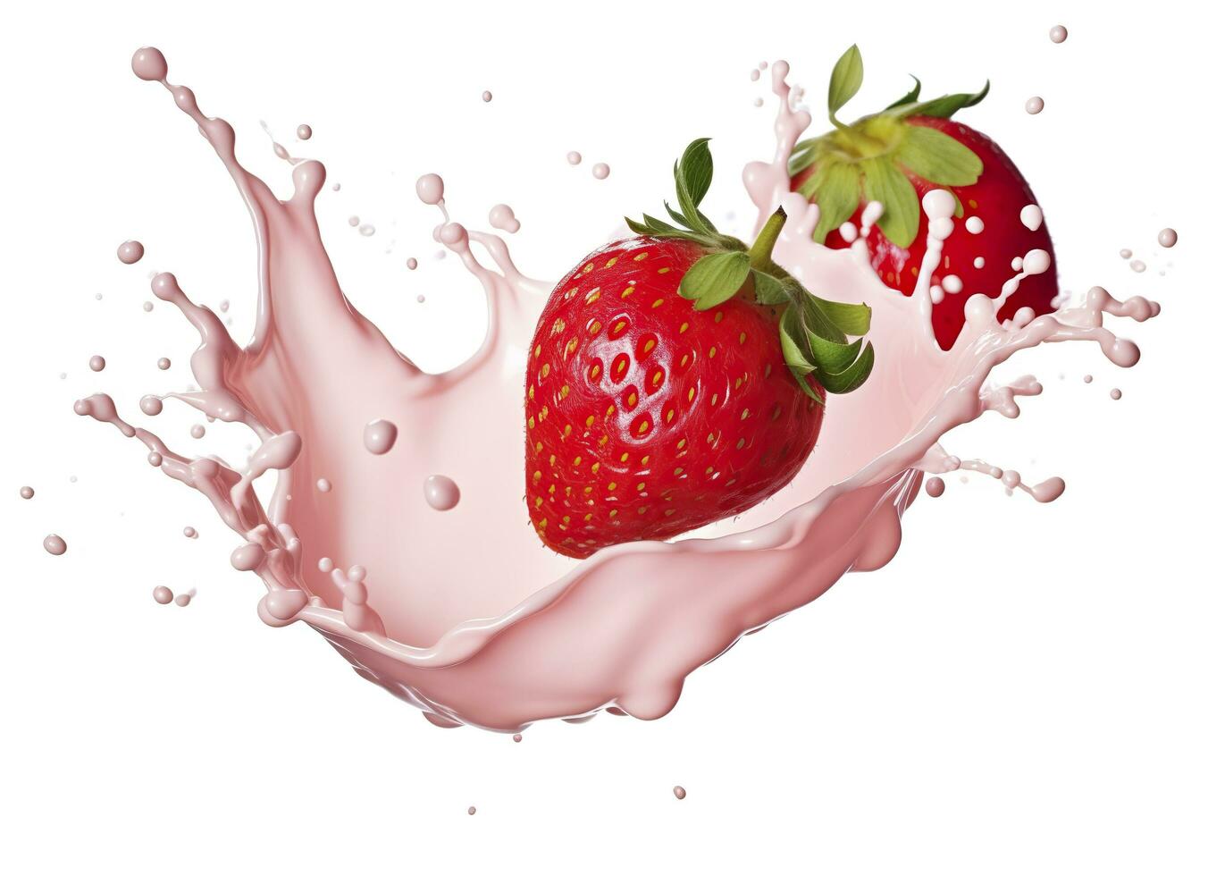 ai generado Leche o yogur chapoteo con fresas aislado en blanco fondo, 3d representación. ai generado foto