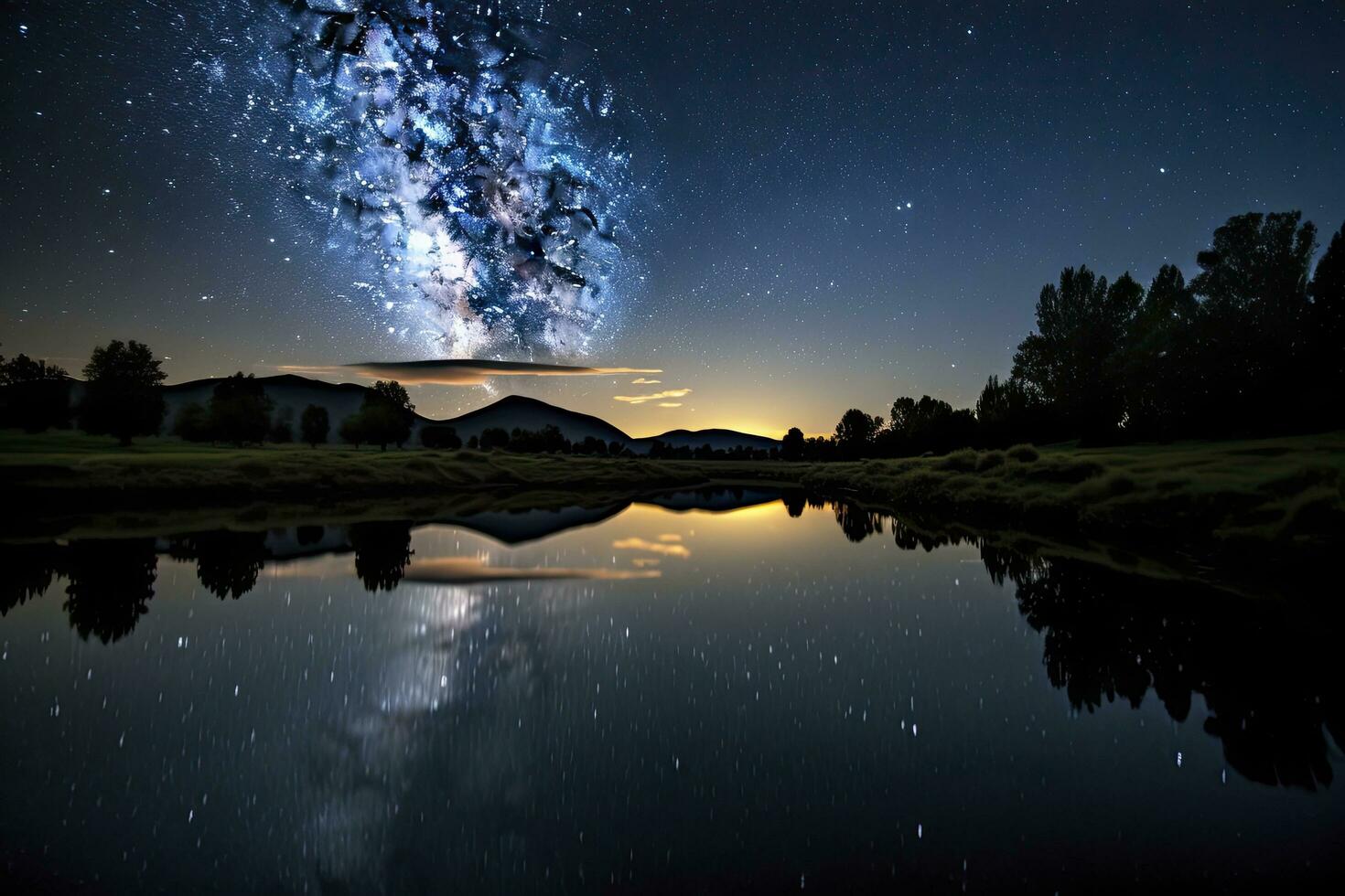 AI generated Milky Way Reflected on Lake. AI Generated photo