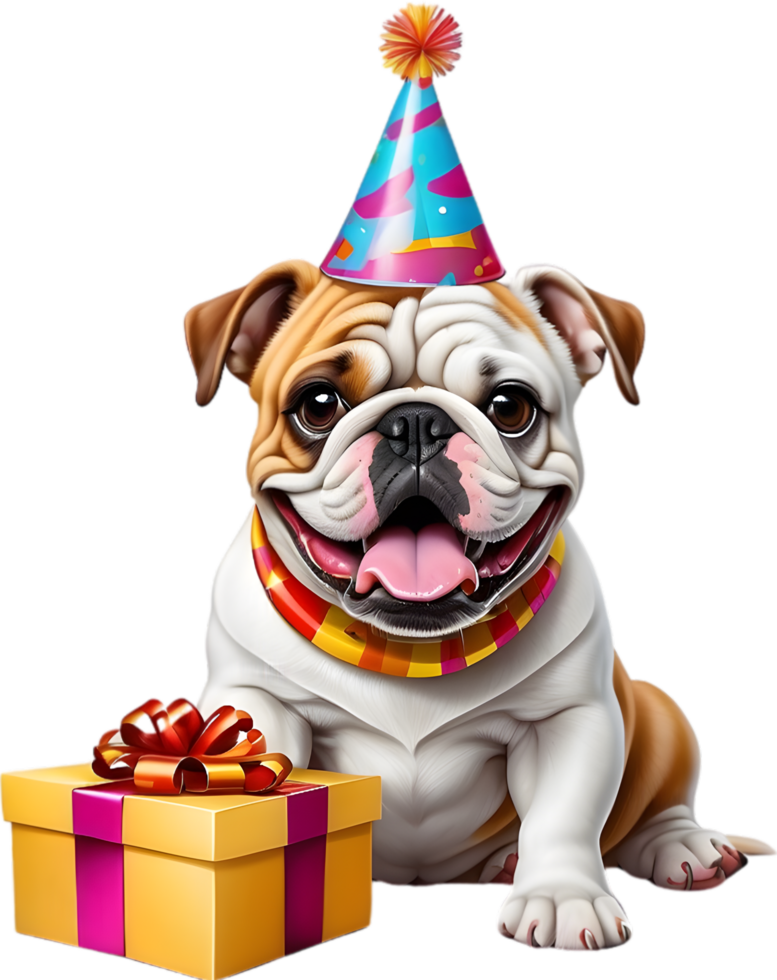 AI generated a cartoon dog wearing a birthday hat and giftbox png