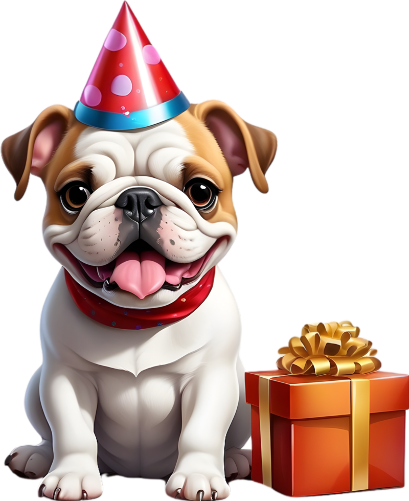 AI generated a cartoon dog wearing a birthday hat and giftbox png