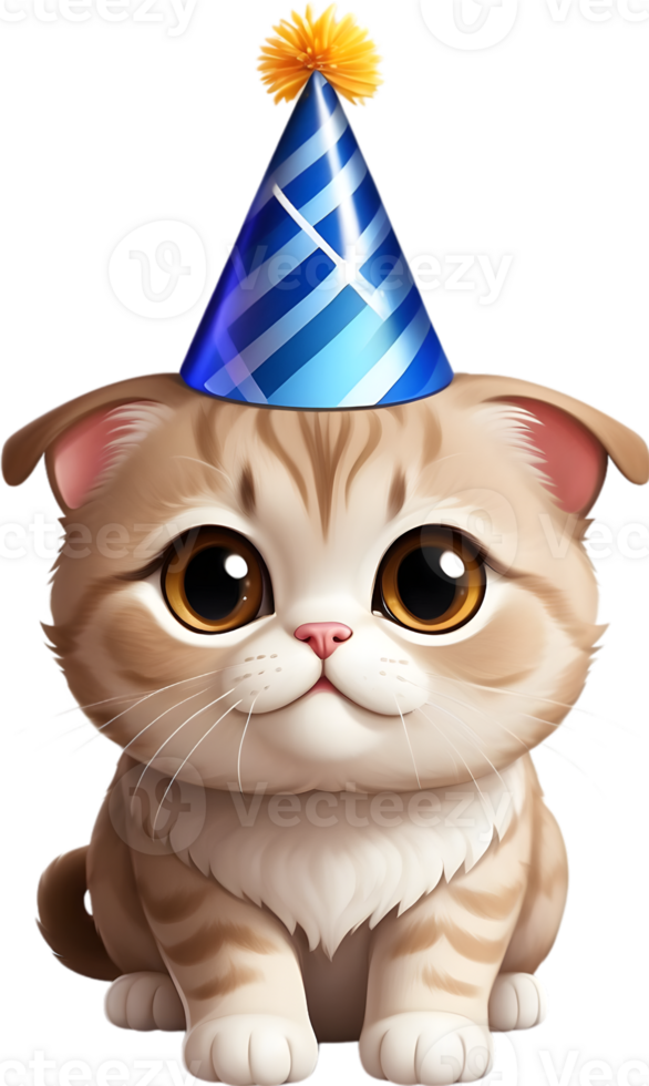 AI generated CAt with party hat and giftbox , happy birth day png