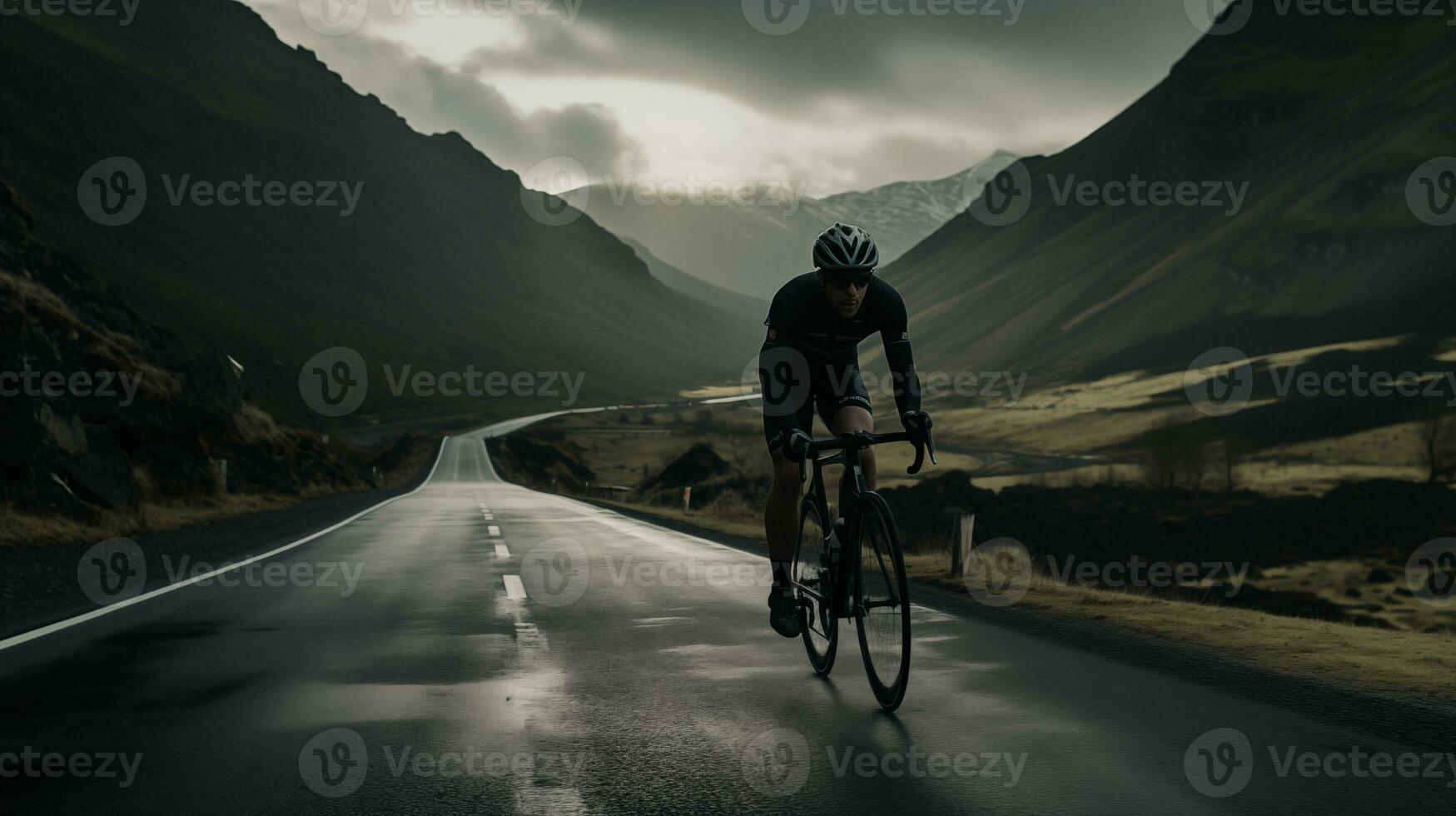 AI generated Cyclist on a Dramatic Mountain Road AI generated photo