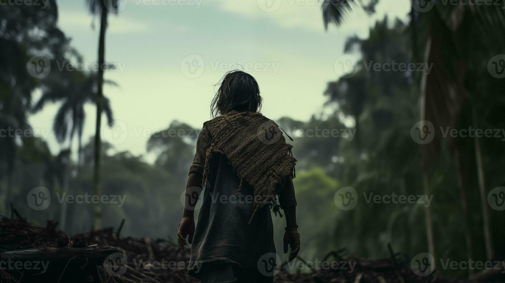 AI generated Child Walking Through Tropical Rainforest AI generated photo