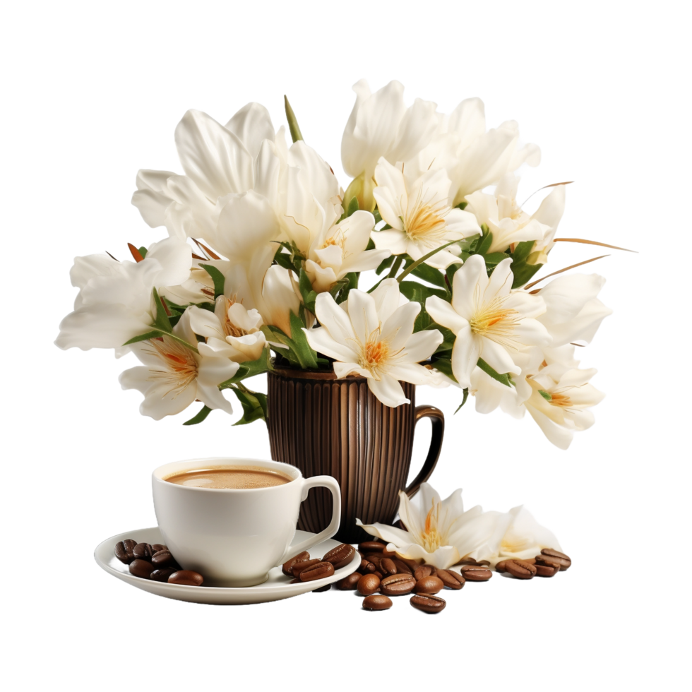 AI generated White Flowers in a Bowl or Cup on Transparent Background - Ai Generated png