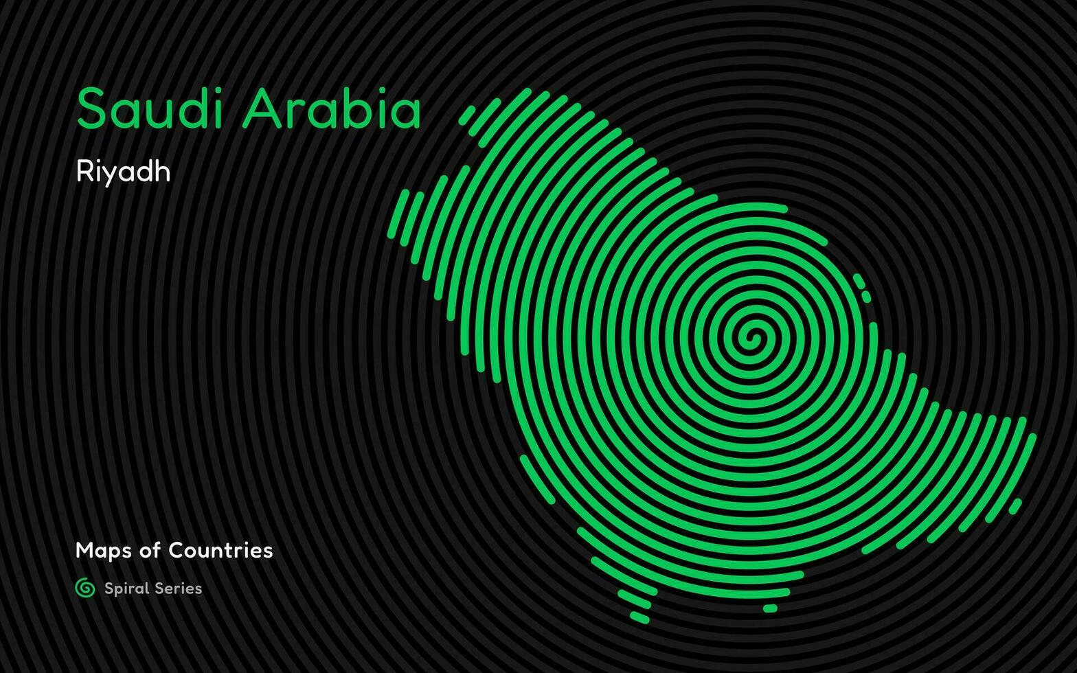 Creative map of Saudi Arabia. Political map. Riyadh. Capital. World Countries vector maps series. Spiral fingerprint series