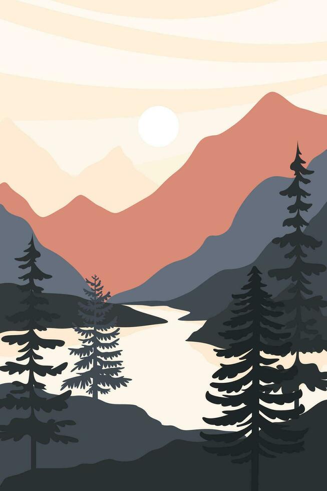 paisaje ilustración , naturaleza paisaje fondo.pared Arte vector. follaje línea Arte dibujo con resumen forma. vector