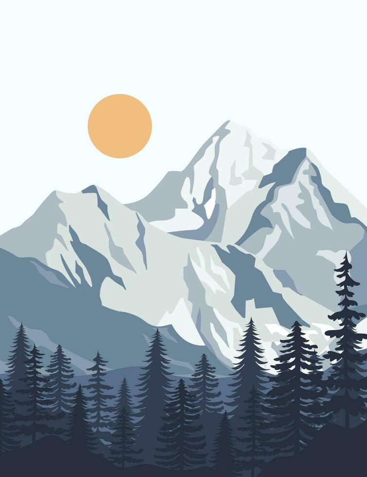 landscape illustration , nature landscape background.wall art vector. Foliage line art drawing with abstract shape. vector