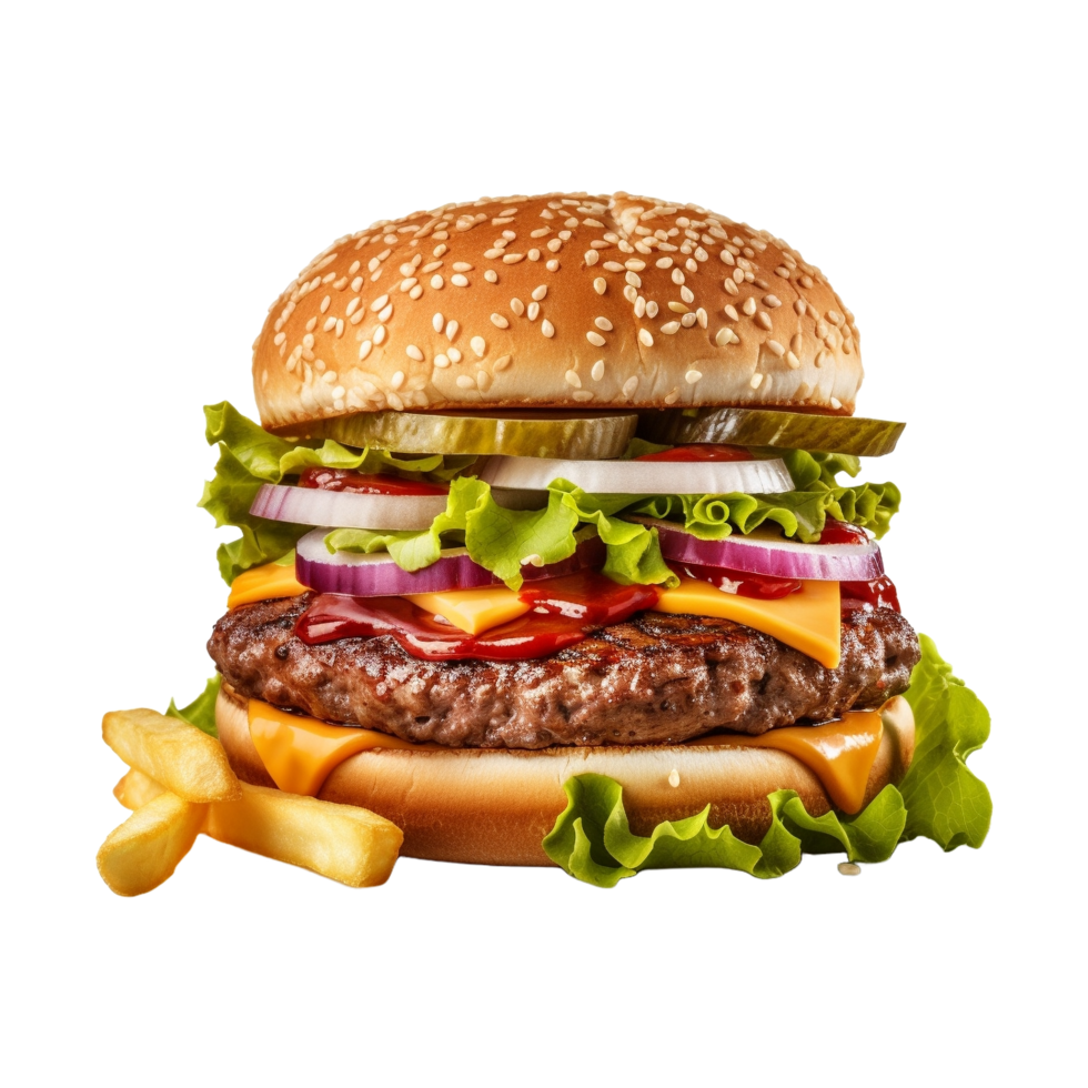 ai generado sabroso hamburguesa en transparente antecedentes - ai generado png