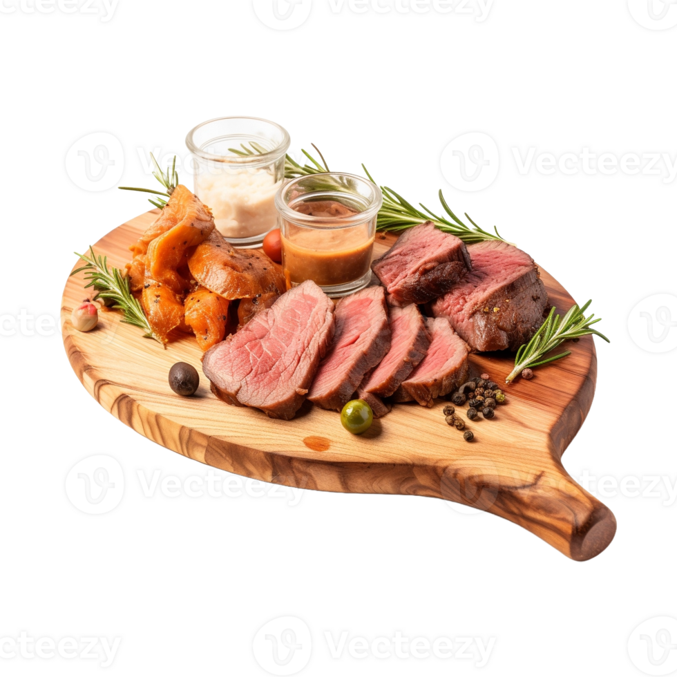 AI generated Raw Meet on a Wooden Plate on Transparent Background - Ai Generated png