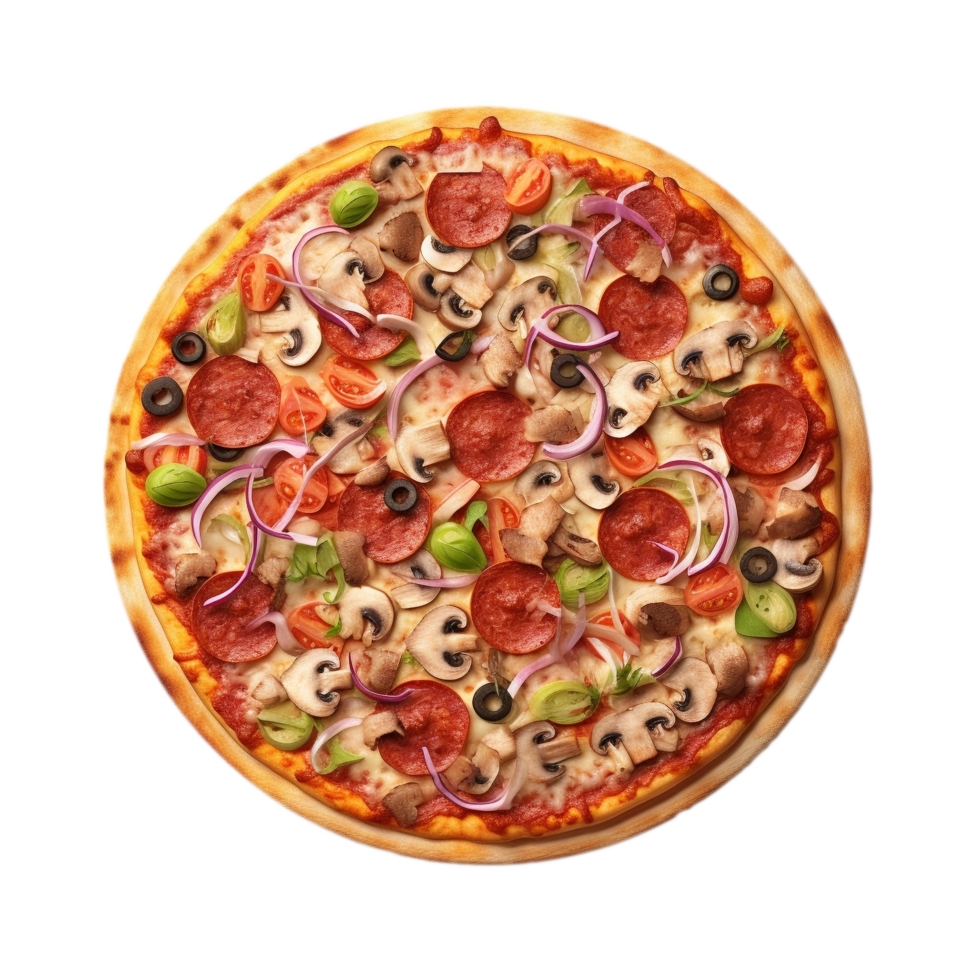 ai generado redondo Pizza en transparente antecedentes - ai generado png