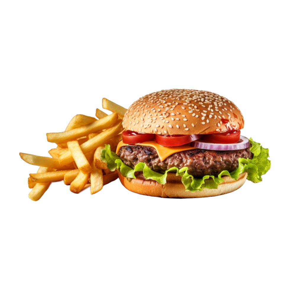 ai gerado saboroso hamburguer em transparente fundo - ai gerado png