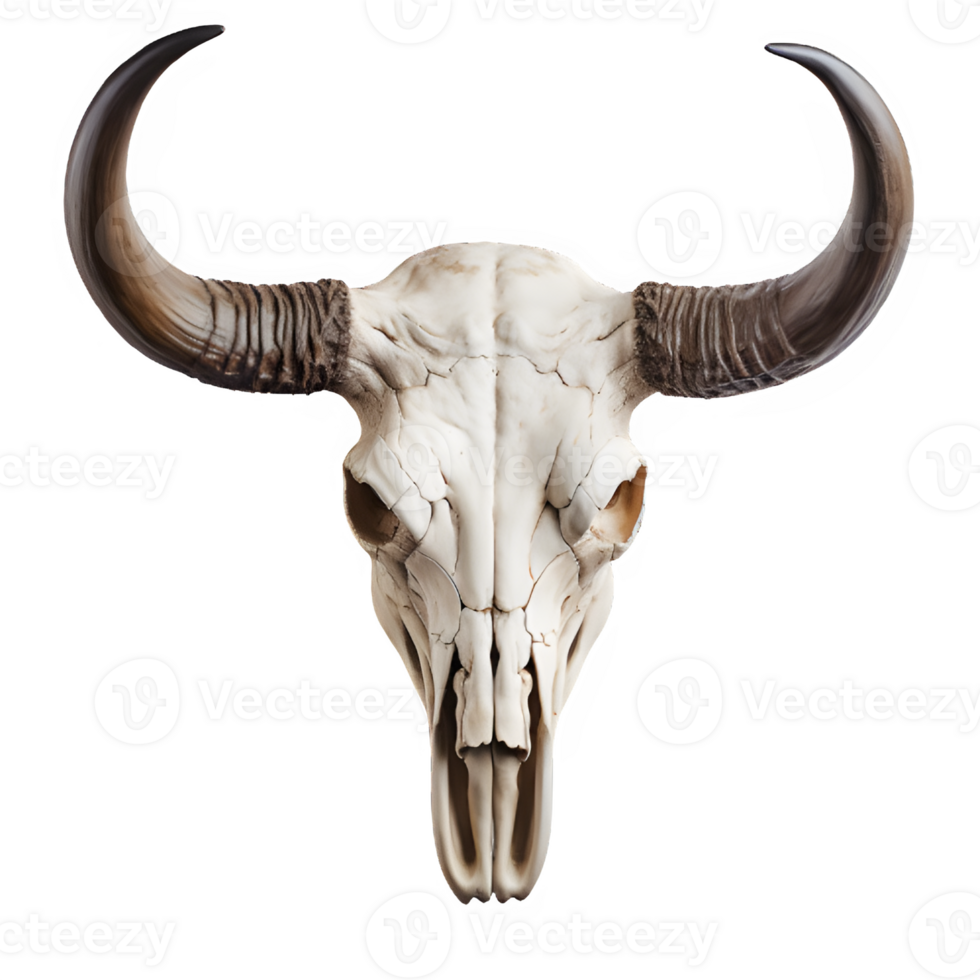AI generated bull skull isolated on transparent background ,buffalo horn skull ,generative ai png