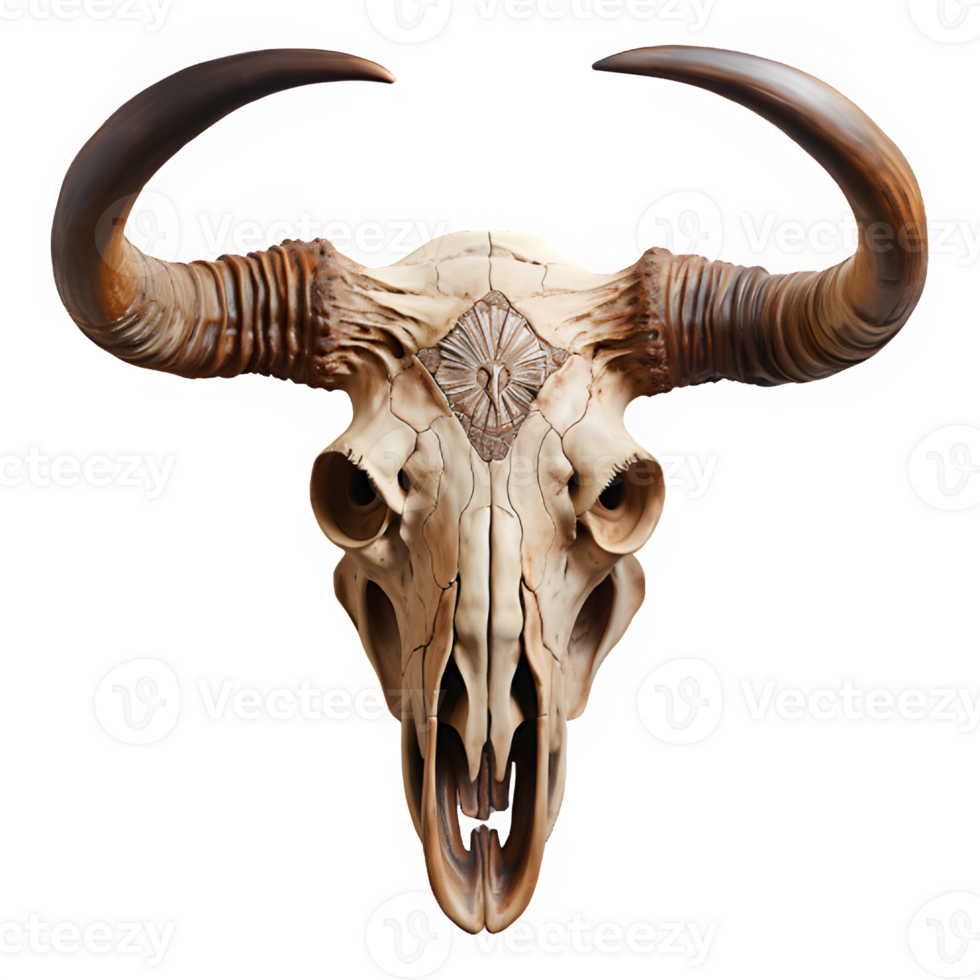 AI generated bull skull isolated on transparent background ,buffalo horn skull ,generative ai png