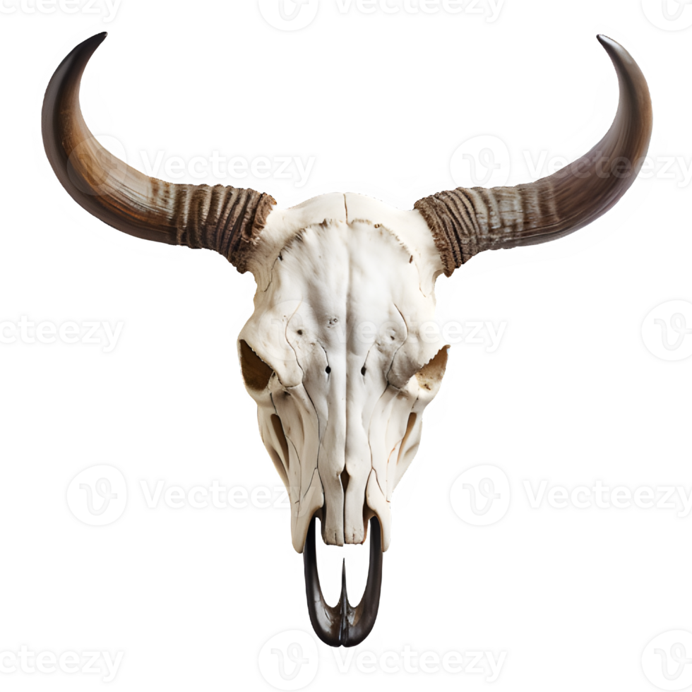 AI generated bull skull isolated on transparent background ,buffalo horn skull ,generative ai png