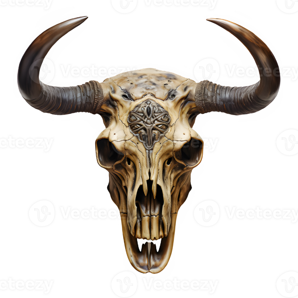 AI generated bull skull isolated on transparent background ,buffalo horn skull ,generative ai png