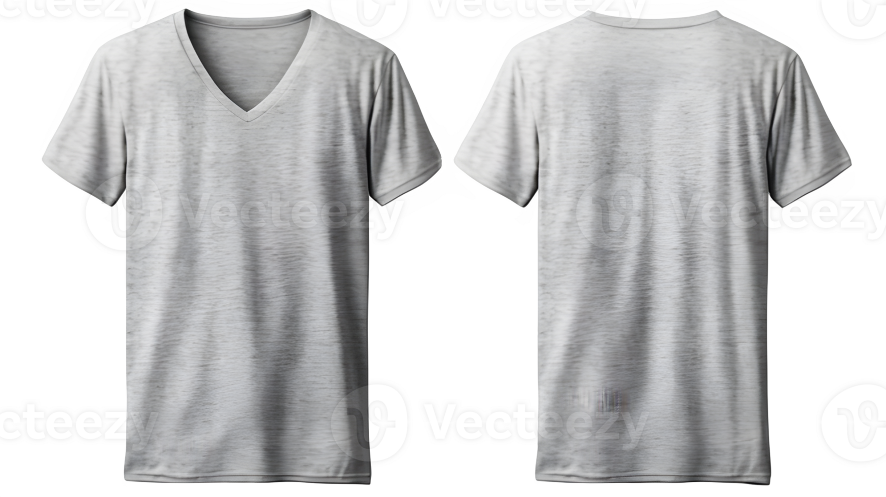 AI generated gray v neck cut out t-shirt mockup on transparent background ,generative ai png
