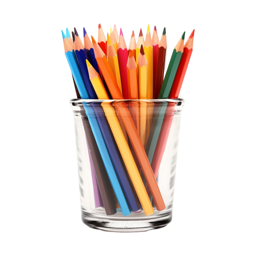 ai généré pack de des crayons dans une verre sur transparent Contexte - ai généré png