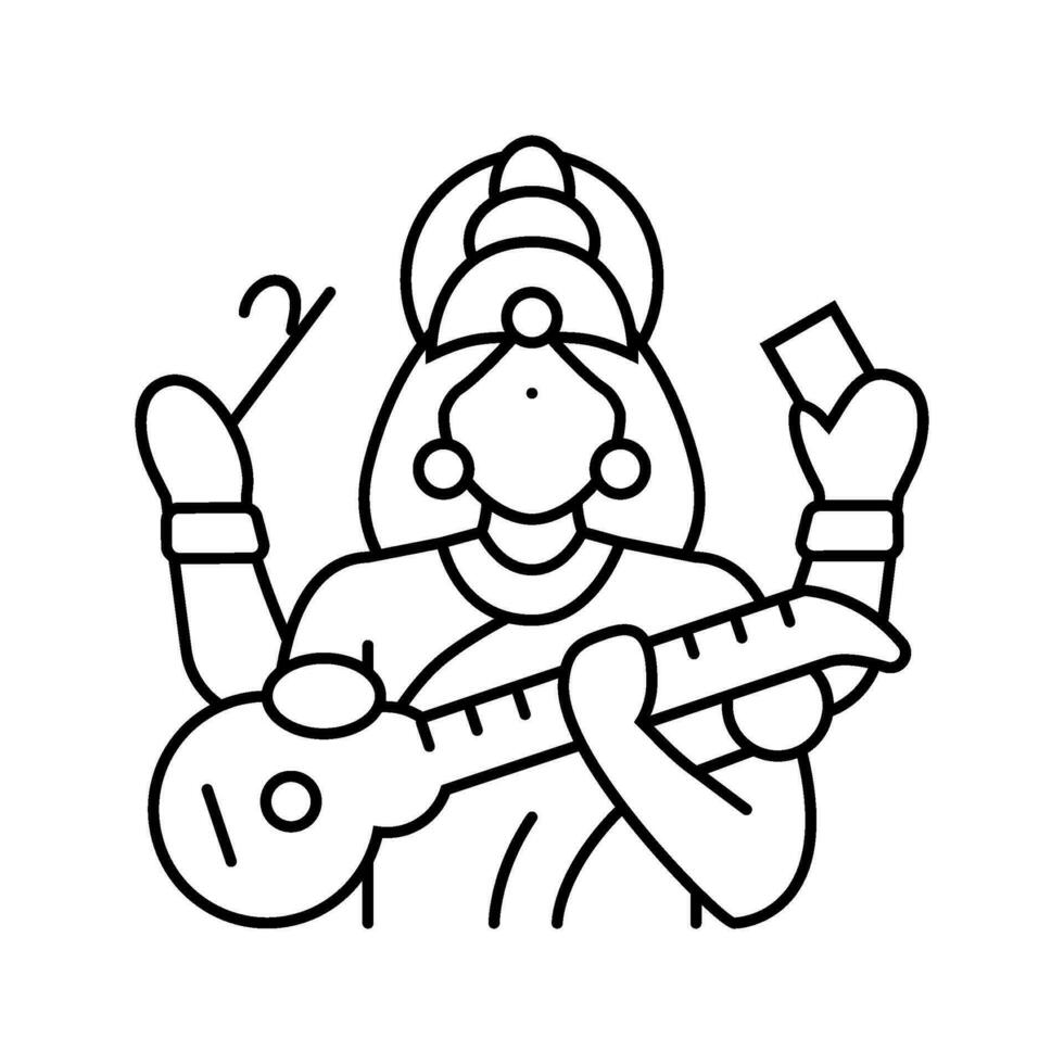 saraswati Dios indio línea icono vector ilustración