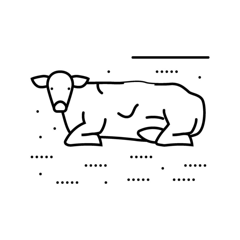 vaca acostado abajo línea icono vector ilustración