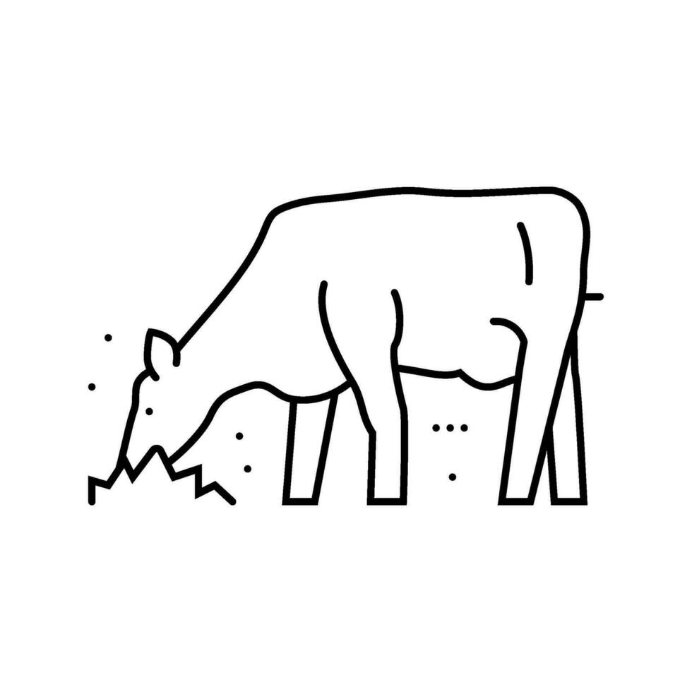 vaca comiendo césped línea icono vector ilustración