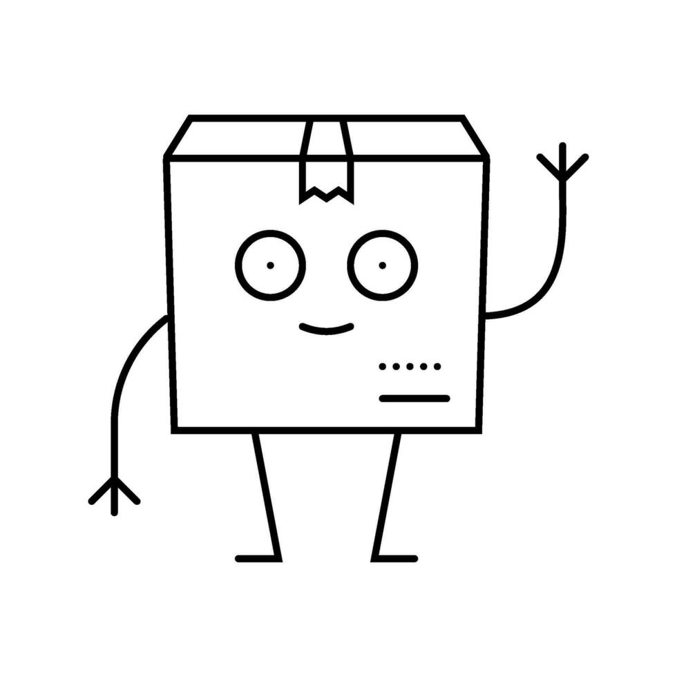 stand cardboard box character line icon vector illustration