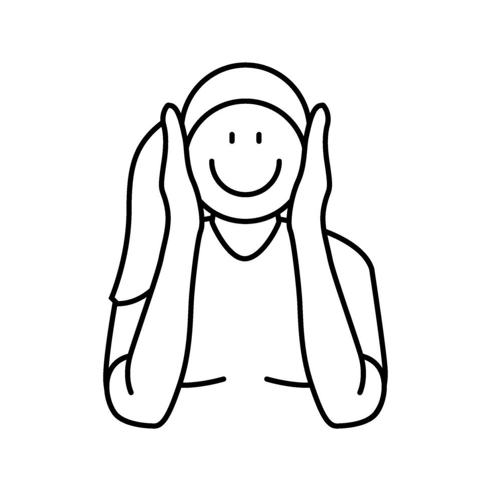 woman holding emoticon smiling line icon vector illustration