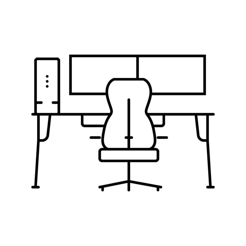 table monitor computer chair home office line icon vector illustration