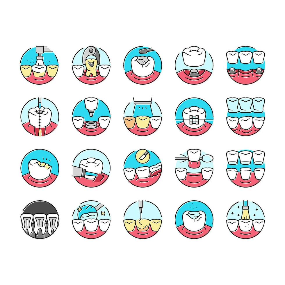 dental procedure clinic icons set vector