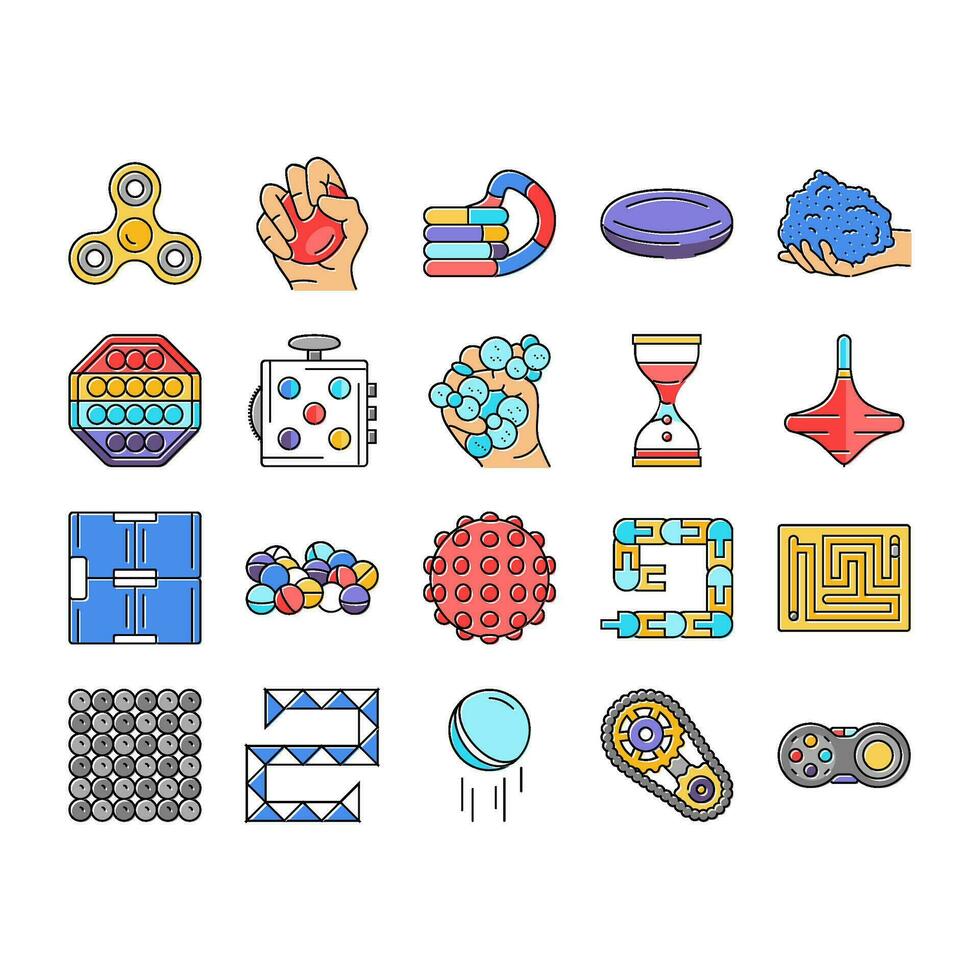 fidget toy fun antistress game icons set vector