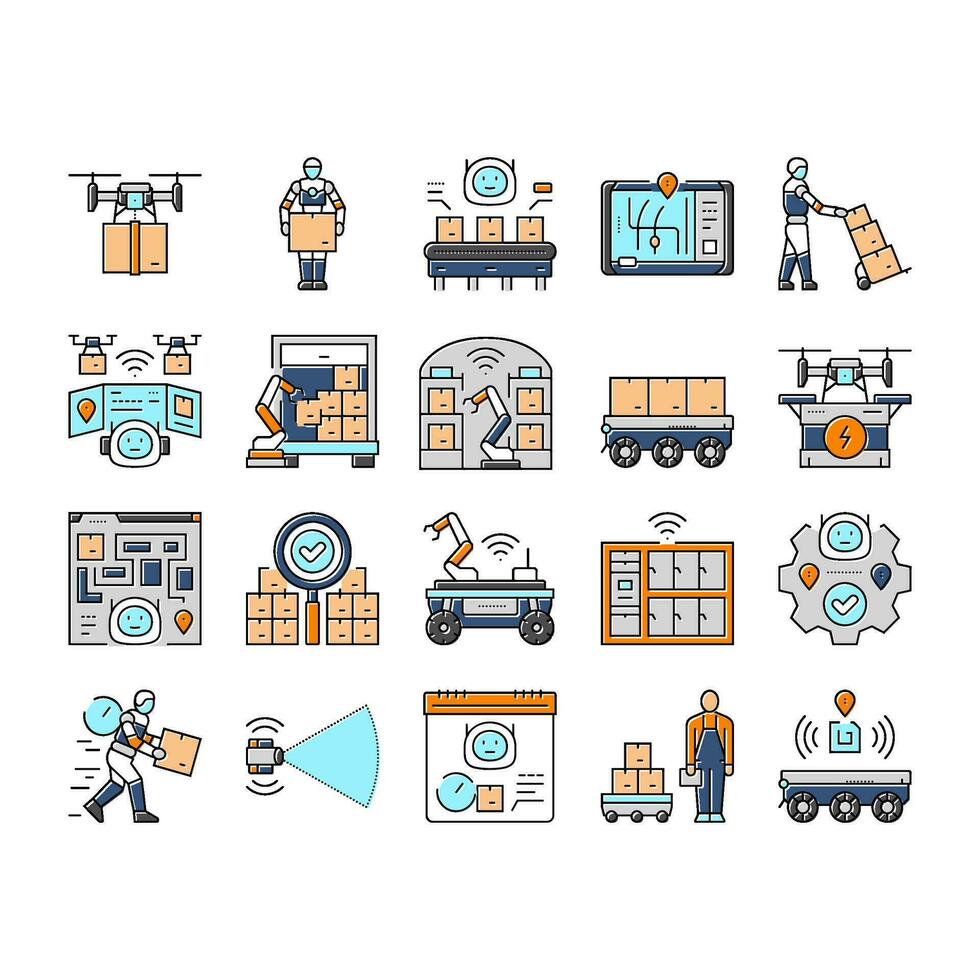 delivery autonomous robot icons set vector