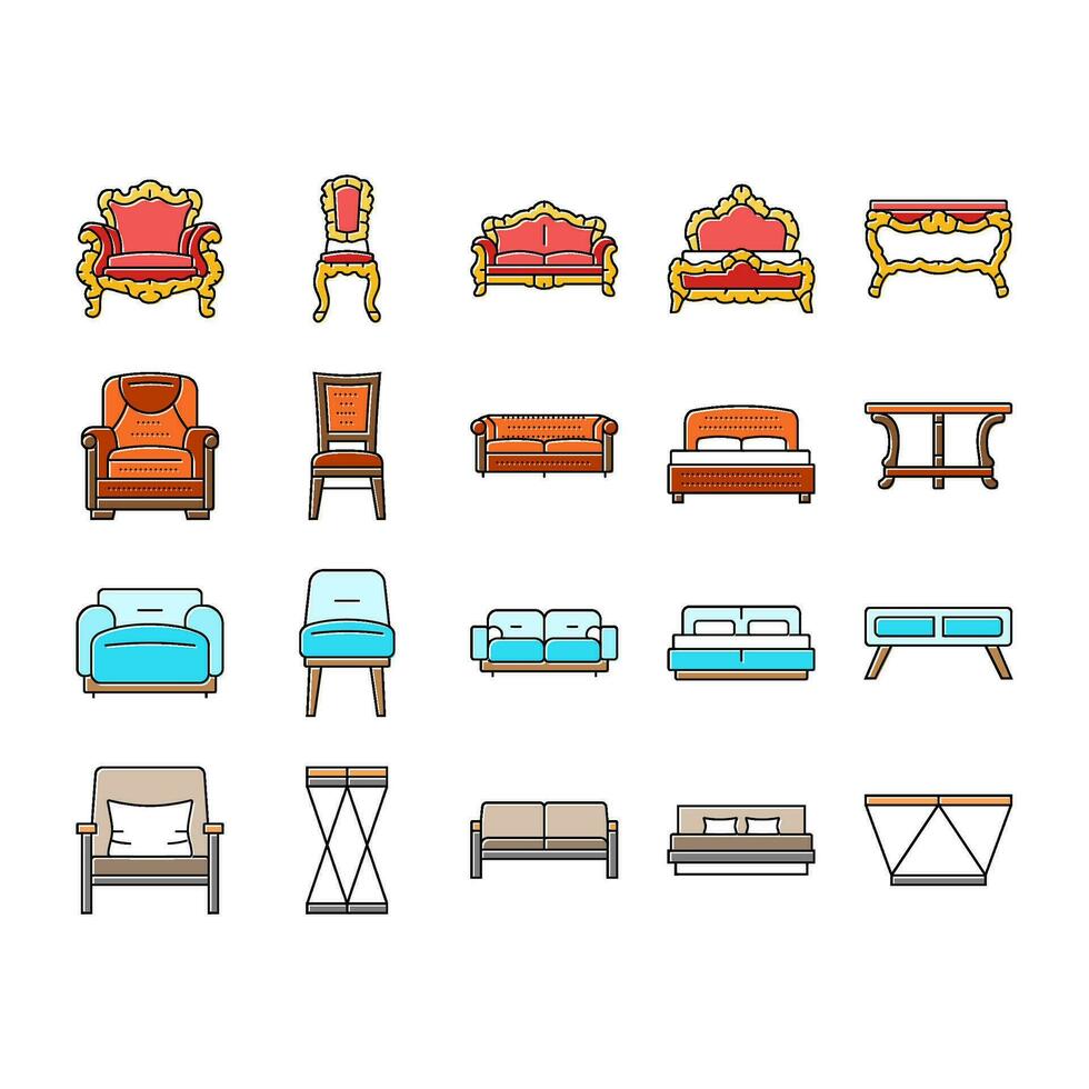 mueble lujo interior hogar íconos conjunto vector