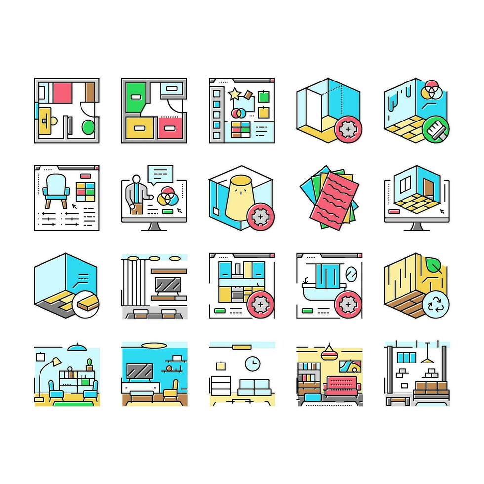 interior designer office icons set vector