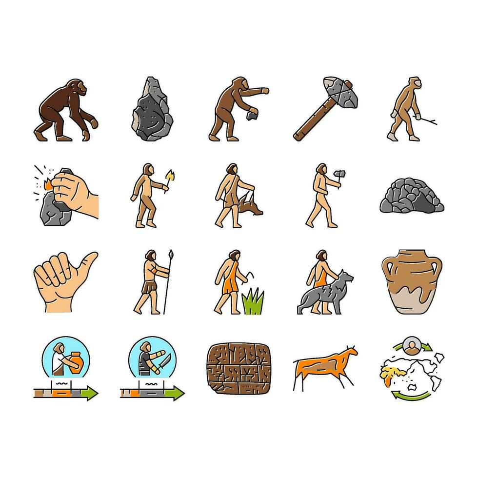 human evolution man caveman icons set vector