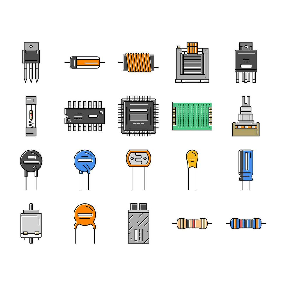 electronic component circuit chip icons set vector